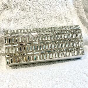 Silver Rhinestone Evening Clutch | Prom Wedding Formal Bag w Chain Strap